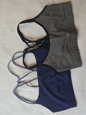 Black & White Dot and Navy Blue Strappy Sports Bras